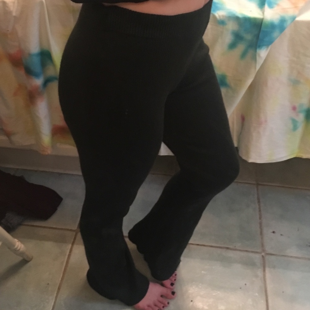 Green Ribbed Flare Pants